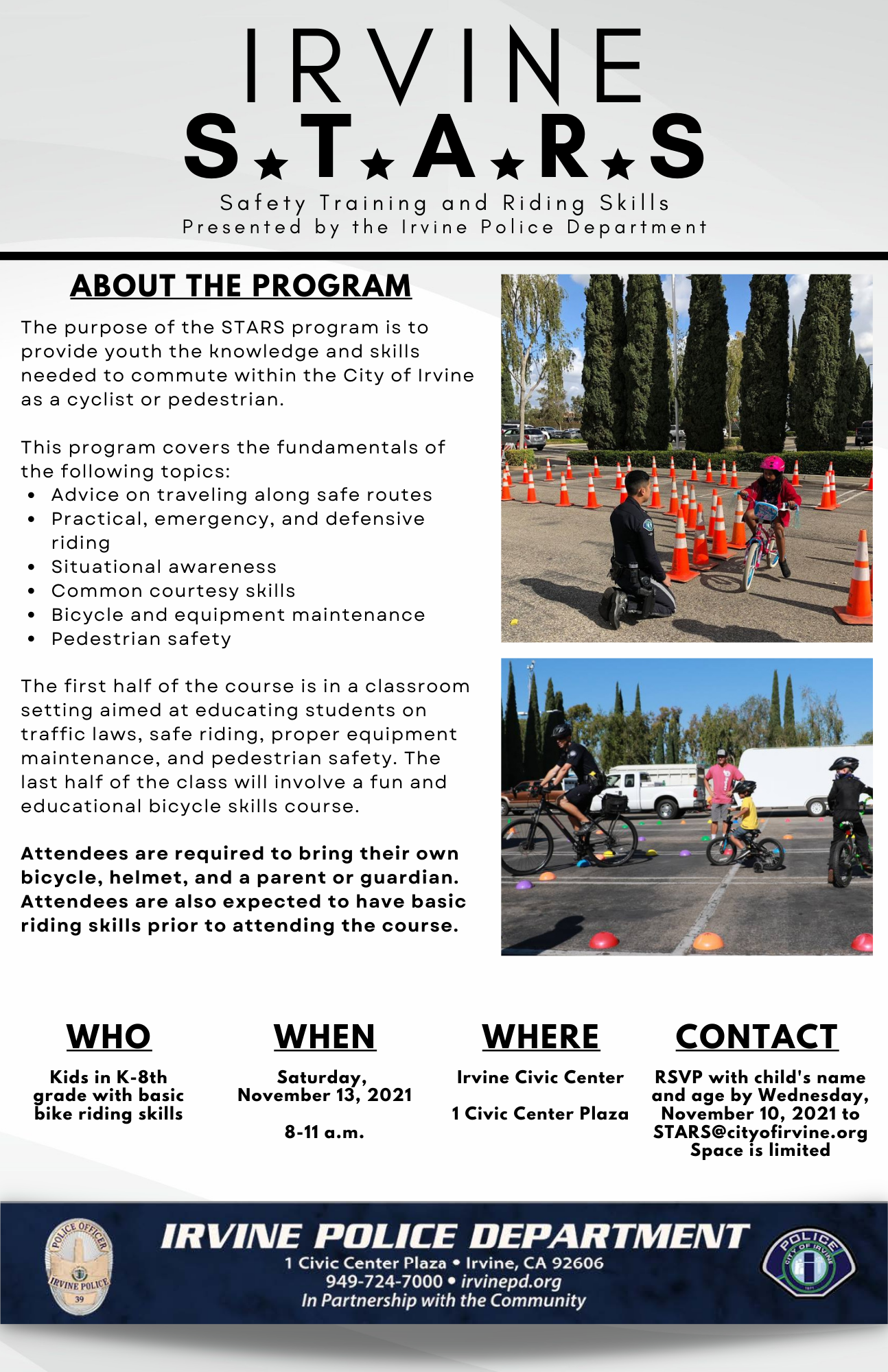 Irvine PD Traffic STARS Traffic Safety Training for Kids City of Irvine